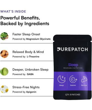 Pure Patch Sleep Patch Plant-Based Vegan Topical Patch Magnesium Glycinate GABA L-Theanine Apigenin Non-Ingestible Water-Resistant Gentle on Skin Gluten Free Made in USA 12Patches 12 Patches - Buy Online on GoSupps.com