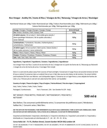 Galletti - Rice Vinegar for Sushi 500ml (Pack of 2 x 500ml) - Buy Online on GoSupps.com