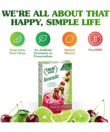 TRUE LIME Black Cherry Limeade Drink Mix (10 Packets) | Made from Real Limes | No Preservatives No Artificial Sweeteners Gluten Free | Water Flavor Packets & Water Enhancer with Stevia (6-Pack) - Buy Online on GoSupps.com