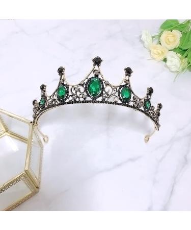 Green Baroque Queen Crown - Vintage Bride Tiara for Women | Fineder Princess Hair Accessory for Prom - Buy Online on GoSupps.com