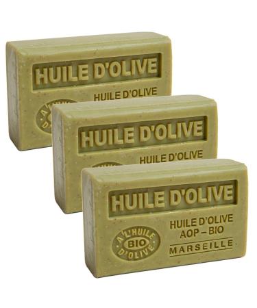 Savon de Marseille - French Exfoliating Soap Made With Pure Organic Olive Oil and Shea Butter - Olive Oil Fragrance - 125 Gram Bar - Set of 3