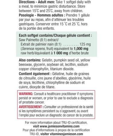 Jamieson Prostease Saw Palmetto 1 000 mg Dry Herbs + Vitamin B12 (Cobalamin) 1200mcg Timed Release Saw Palmetto + Vitamin B12 (Cobalamin) - Buy Online on GoSupps.com