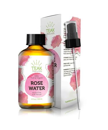 ROSE WATER TONER by Teak Naturals  100% Organic Natural Moroccan Rosewater (Chemical Free) 4 oz 118 ml