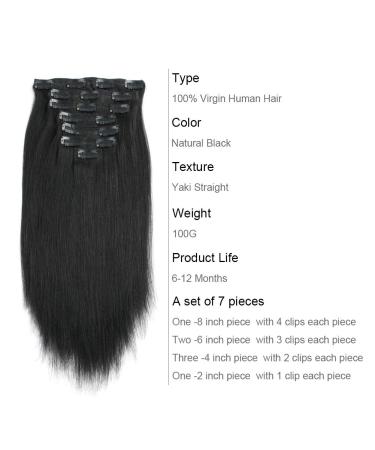 ABH AmazingBeauty Yaki Straight Clip-In Hair Extensions - 16 Inch - Real Remy, Thick, Black, 7 Pieces for African American Relaxed Hair - Buy Online on GoSupps.com
