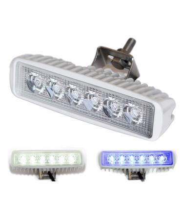 Wave One Marine | Dual Color LED Marine Spreader Light Boat Deck Flood Beam Stainless Hardware & Bracket IP68 Waterproof Multicolor High Lumen Output (White Housing, White & Blue) White Housing White | Blue