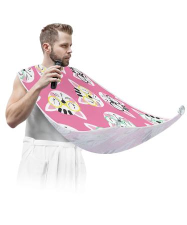 Cats Head Beard Bib Apron Beard Bib Hair Catcher for Men Shaving and Trimming Non-Stick Waterproof Beard Cape Grooming Cloth with 2 Suction Cups Gifts for Men