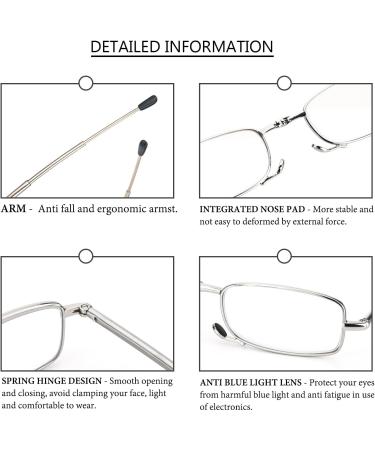 MMOWW Foldable Reading Glasses for Men & Women - Anti Blue Light Mini Telescopic Silver (+2.5 Magnification) - Buy Online on GoSupps.com