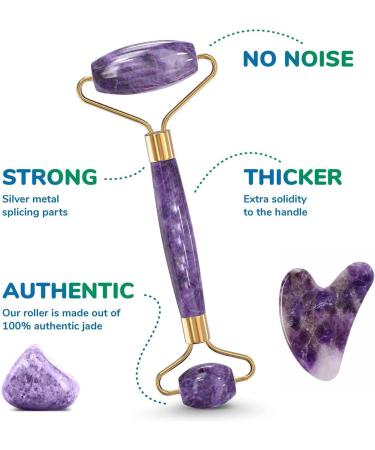 Premium Massage Tools & Jade Roller Set | Amethyst Derma Roller & Gua Sha for Skin Health | Shop Internationally - Buy Online on GoSupps.com