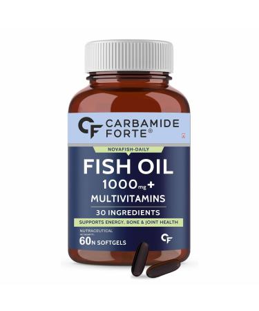 Generic Fish Oil with Multivitamin and Omega 3 1000mg Capsules for Men & Women | Fish Oil and Multivitamin Combo with 30 Ingredients - 60 Softgel Capsules