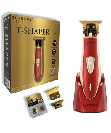 Hair Trimmer by SUPREME TRIMMER ST5220 Beard Trimmer for Men Professional Barber Liner Cordless Hair Clipper – Red T-Shaper Li (Extra Blade Included) Red & Gold W/ Blades