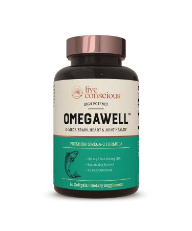 OmegaWell Fish Oil: Heart, Brain, and Joint Support | 800 mg EPA 600 mg DHA - Lemon Flavor, Enteric-Coated, Sustainably Sourced - Easy to Swallow 30 Day Supply 60 Count (Pack of 1)
