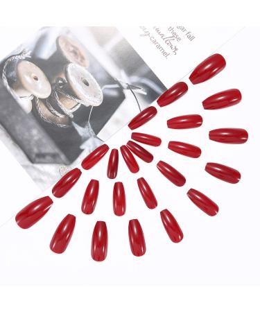 Brishow Red Ballerina Coffin Press-On Nails - Full Cover 24 Pieces for Women & Girls | Acryline Long Artificial Nails - Buy Online on GoSupps.com