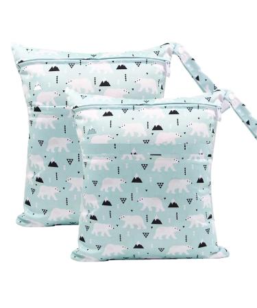 Trasun diaper pockets nast pockets wet and dry winding bag waterproof washable wetbag organizer for toddler diapers travel gym beach pool (polar bear) Eisb r m