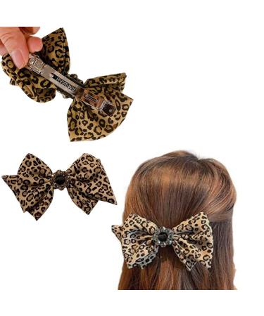 Lavish Leopard Print Bow Hair Clip with Brown Rhinestone Flower - Hair Accessory for Women and Girls - Buy Online on GoSupps.com
