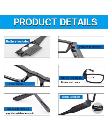 LED Lighted Reading Glasses +2.5 Black | Compact Full Frame Nighttime Reader for Clear Vision | Unisex Lighted Magnifier Eyewear - Buy Online on GoSupps.com