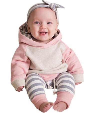 Toddler Hooded Sweatshirt & Pants Set - Pink Stripe | 3-6 Months - Buy Online on GoSupps.com
