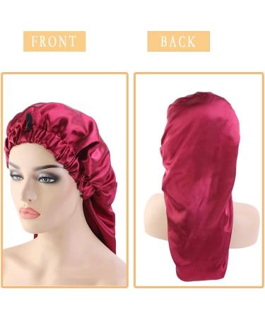 Ladaypoa Satin Hair Hood 2-Piece Silky Sleeping Hat Set for Girls & Women | Extra Large Black & Red Satin Sleeping Caps - Buy Online on GoSupps.com