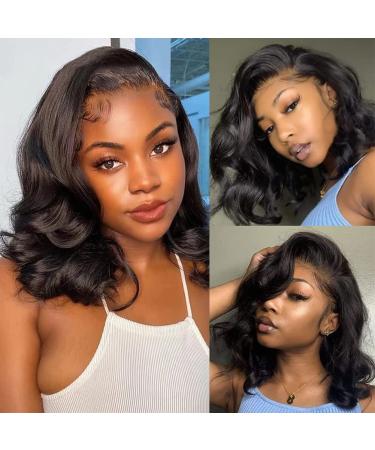 Fadaina Short Bob Wig Human Hair Wigs for Black Women 13x4 Glueless Lace Front Wigs Pre Plucked Transparent HD Brazilian Body Wave Lace Frontal Wigs Loose Wavy Human Hair Wig 12 Inch 12 Inch Natural Color