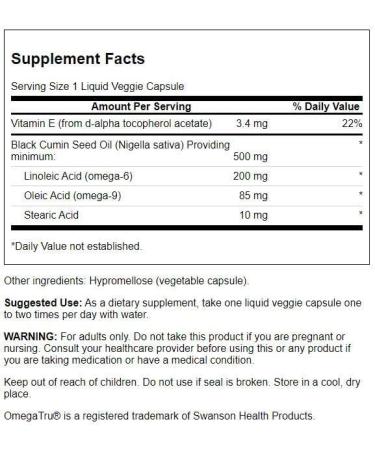 Swanson Black Cumin Seed Oil 500mg - 60 Liquid Vegcaps - Pure and Potent - Buy Online on GoSupps.com