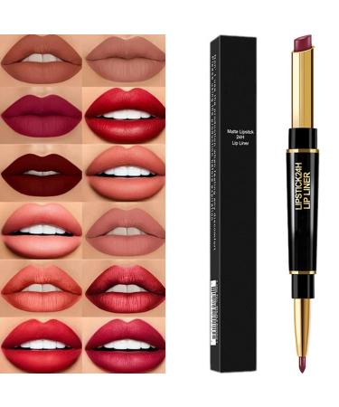 2-in-1 Waterproof Lipstick Lip Liner 12 Colors Waterproof Lip Liner and Lipstick Combo Double Head Matte Lipstick with Lip Liner Long-Lasting 24 Hour Lipgloss Matte Lipstick for Girls Women(08#)