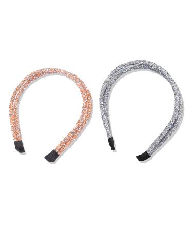 Vanyibro 2 Pieces Double Crystal Side Glitter Rhinestone Headbands Perfect for Women's Fashion and Special Occasions