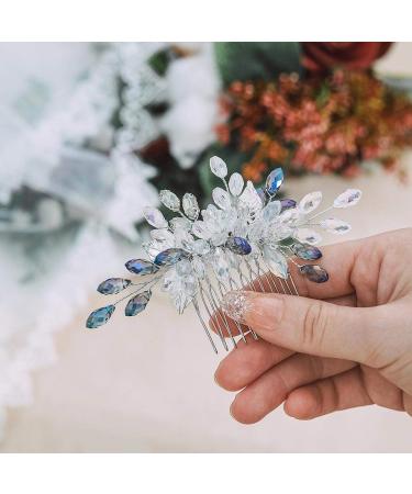 Edary Bridal Silver Wedding Hair Combs - Blue Pearl Headpiece Leaf Hair Clips & Rhinestone Accessories for Women & Girls - Shop Internationally - Buy Online on GoSupps.com