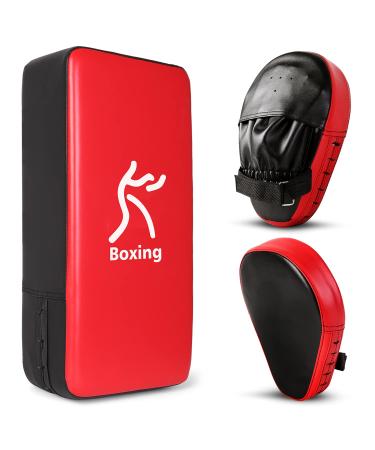 Odoland 2-in-1 Punching Mitts Kick Pack Set Boxing Mitts Focus Pads Taewondo Kick Pad Great for Boxing Kickboxing Karate Muay Thai MMA Training Black/Red