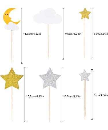 72 Pieces Glitter Star Moon Cupcake Toppers Moon Star White Clouds Cake Toppers Cake Decoration for Birthday Party Baby Shower Wedding Christmas Valentine's Day - Buy Online on GoSupps.com