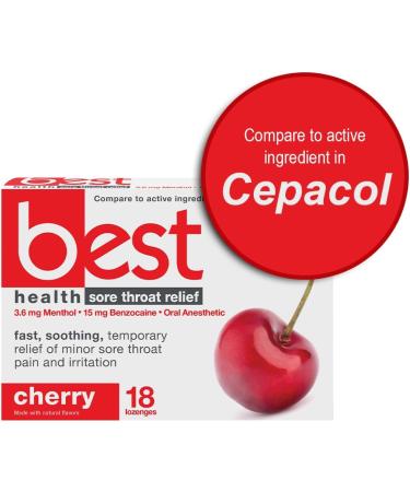GeriCare Best Health Sore Throat Relief Lozenges, Benzocaine 15 mg & Menthol 3.6 mg, Oral Numbing and Cooling Formula for Sore Throat, Cough & Pain Relief, 18 Count (Pack of 1) - Buy Online on GoSupps.com