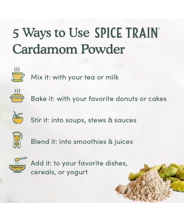 SPICE TRAIN Cardamom Powder (100g/3.53oz) | Gluten-free 100% Raw Ground Cardamom from India | Perfect for Cooking, Smoothies, Lattes & Tea | Resealable Zip Lock Pouch - Buy Online on GoSupps.com