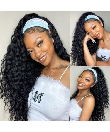 Deep Wave Head Band Wig - 18'' Human Hair Glue-Free Lace Front 150% Density Brazilian Virgin Hair for Black Women - Buy Online on GoSupps.com