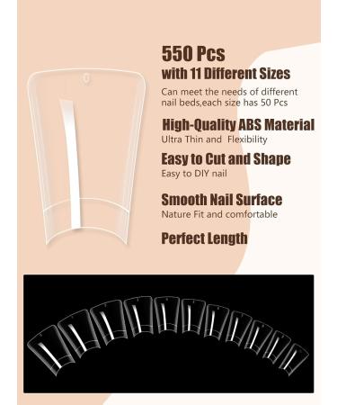 Deciniee Duck Nail Tips 550Pcs Clear False Nails 11 Sizes | Acrylic French Duck Feet Style Manicure Nail Art Salon DIY - Buy Online on GoSupps.com