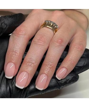 French Tip Press on Nails - Short Square Press On Nails with Nail Tips White Edged Naked Pink Design Glossy press on nails Acrylic False Nails Cute Artificial Nails