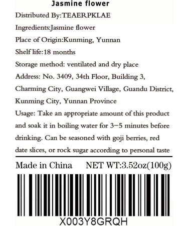 Jasmine tea 3.52 ounces/100g Caffeine-free Dried jasmine flowers are suitable for making tea Whole bud of edible flowers Jasmine bud jasmine tea loose leaf - Buy Online on GoSupps.com