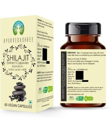 AYURVEDASHREE Shilajit Extract Capsules 1000mg with 40%+ Fulvic Acid 60 Veg Capsules for Men & Women - Buy Online on GoSupps.com