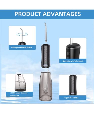 SARMOCARE Cordless Water Flosser - 350ML 4 Modes & Tips | IPX7 Waterproof Rechargeable Oral Irrigator for Home & Travel - Black - Buy Online on GoSupps.com