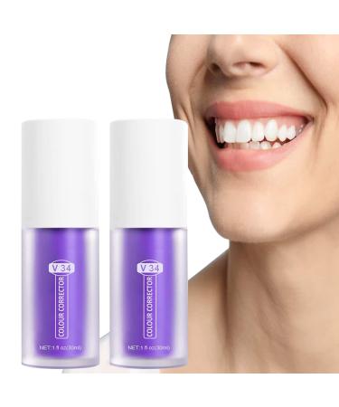 Purple Toothpaste for Teeth Whitening 2pcs Teeth Refresher Purple Color Corrector Booster Toothpaste 3D Teeth Whitening Kit for Tooth Stain Removal Enhances Tooth Brightness