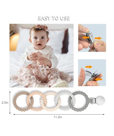 Silicon Bite Ring Baby Toys & Silicone Pacifier Clip - Safe Teething Toys for 3+ Months Toddlers (Gray) - Buy Online on GoSupps.com