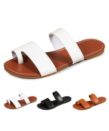 EEUK Bunion Corrector Slippers for Women Women Casual Summer Orthopedic Correction PU Leather Ring Toe Non-slip Open Toe Casual Beach Slip on Slippers Casual Toe Separate Flat Shoes US 11 White