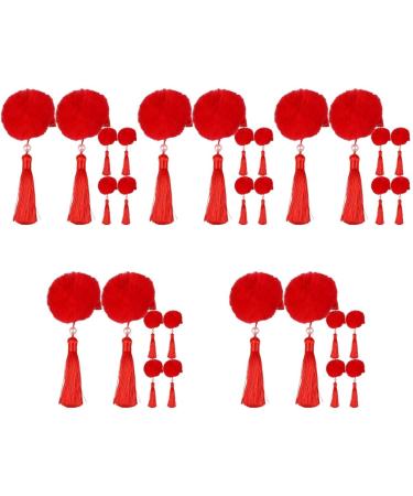 FOMIYES 15 Pairs Tassel Hair Ball Hair Clip Chinese Hair Accessories for Girls Kid Hair Accessories Barrettes for Baby Girls Pompom Hair Clips Artificial Fur The Flowers Hairpin Red Child
