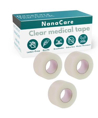 NanaCare Hypoallergenic Transparent Surgical Tape 2.5cm x 9.1m | 3 Rolls Transporous Surgical Tape| Medical Tape for Skin Dressings and Face| Mouth Breathing Tape| First Aid Tape for Sensitive Skin