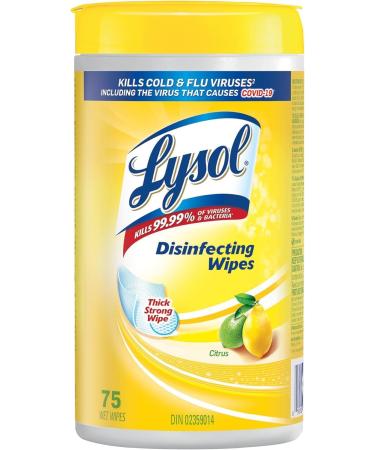 Lysol Disinfecting Wipes Citrus Thick Strong Wipe Kills 99.99% of Viruses & Bacteria Bulk Pack of 6 450 Count (6 x 75 count) - Buy Online on GoSupps.com