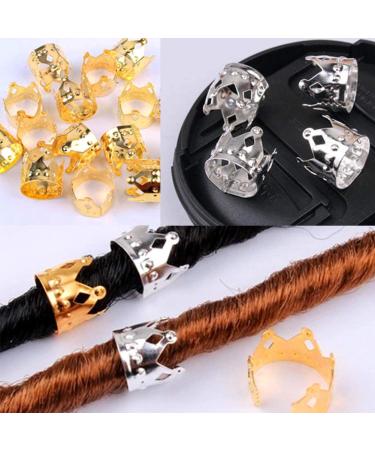 Latch Hook Crochet Needle + 30 Dreadlocks Hair Rings Set for Braiding - Silver & Gold Metal Hair Decoration Accessories - 32PCS - Buy Online on GoSupps.com