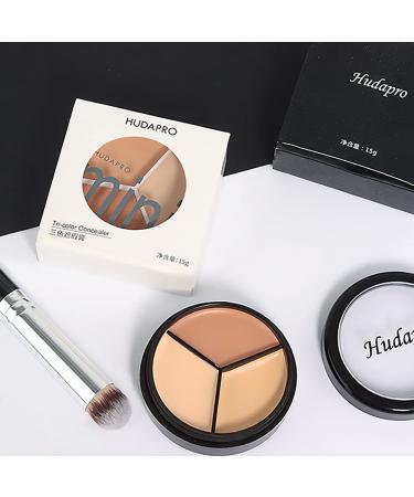 Alisesun 2 Pcs Tri-Color Concealer Cream Set with Brush - Color Correcting, Contour, Highlight, Dark Circle Concealer - Moisturizing & Long Lasting - Buy Online on GoSupps.com