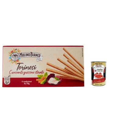 Mulino Bianco Torinesi Pack of 3 Crispy Breadsticks Stretched with Sustainable Flour 280 g + Polpa Italian Gourmet 400 g