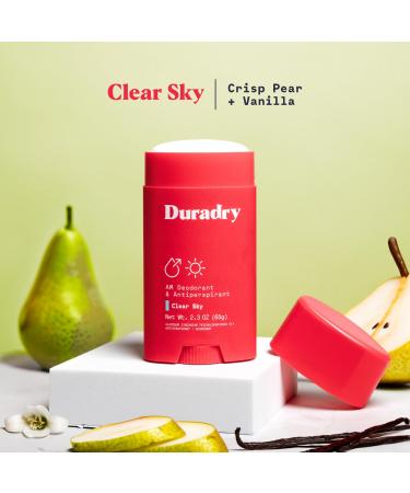 Duradry Antiperspirant Deodorant for Women and Men - Anti Sweat Maximum Strength Deodorant Excessive Sweat Protection for Armpits Naturally Neutralize Odor - Clear Sky 2.3 Oz (Pack of 3) 3 Ct - Clear Sky (Crisp Pear + Vanilla) - Buy Online on GoSupps.com