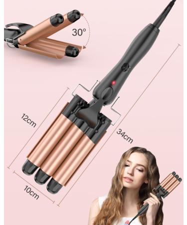 3 Barrel Hair Waver for Large Waves - 25mm Curling Iron with Ceramic Barrels, Temperature Control, Quick Heating, Heat-Resistant Glove - Rose Gold - Buy Online on GoSupps.com