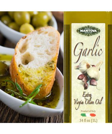 Mantova Garlic Extra Virgin Olive Oil (EVOO) 2-Pack - Cold-Pressed, Imported from Italy - Ideal Salad Dressing, Dipping Oil, and Cooking Oil - 34 Fl Oz Each - Buy Online on GoSupps.com