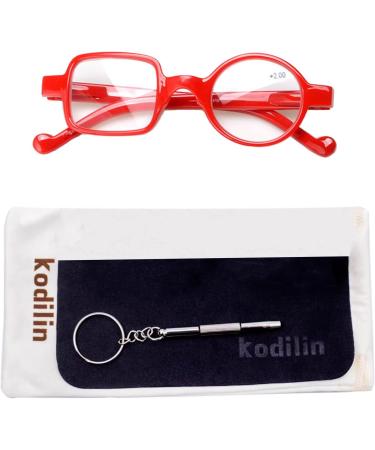 Kodilin Round Square Reading Glasses for Men & Women - Anti-Blue Light Spring Hinge Multiple Strengths (1.0 to 3.5) - Red 2.00 - Perfect for Computers & Gaming - Buy Online on GoSupps.com