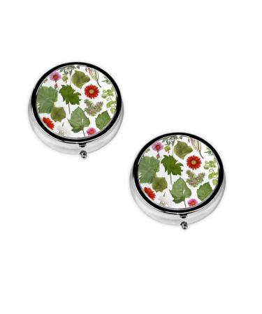 Tropical Flower Leaf Parrot Printed Mini Round Pill Box Pill Box 3 Compartment Medicine Pill Case Pill Organizer Travel Pillbox Portable Pill Box for Pocket Home Office Use